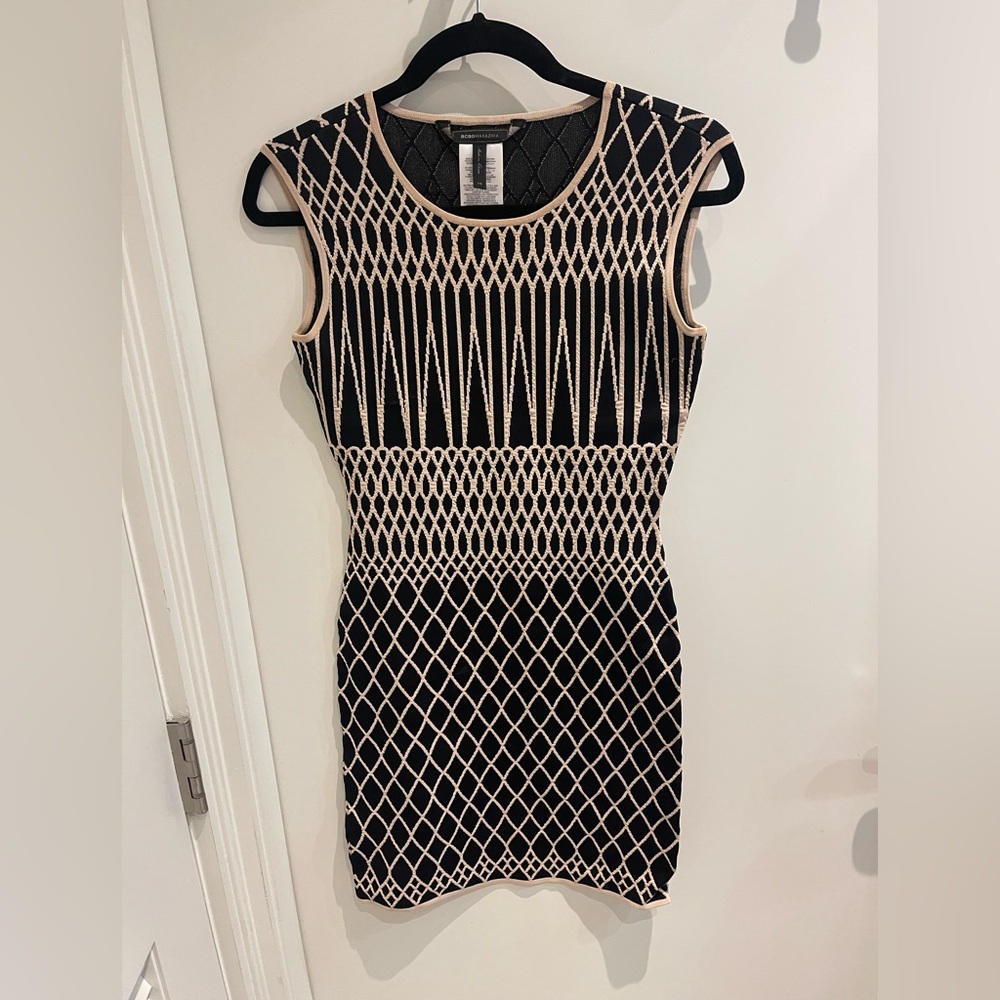BCBGMaxAzria Black and Cream Patterned Mini Dress
